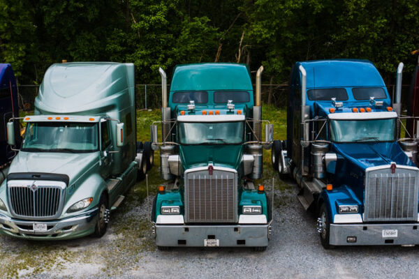industrial retro style trucks parked in row