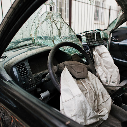 vehicle interior with airbag after crash