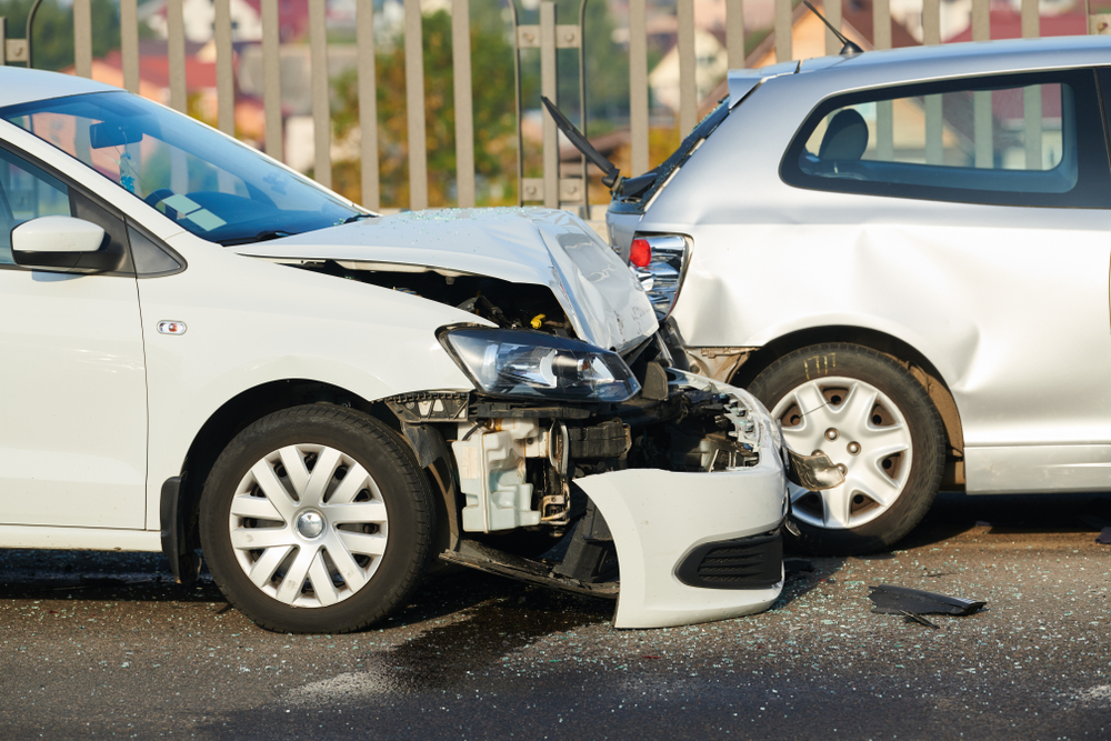 Damaged cars after a crash on the street