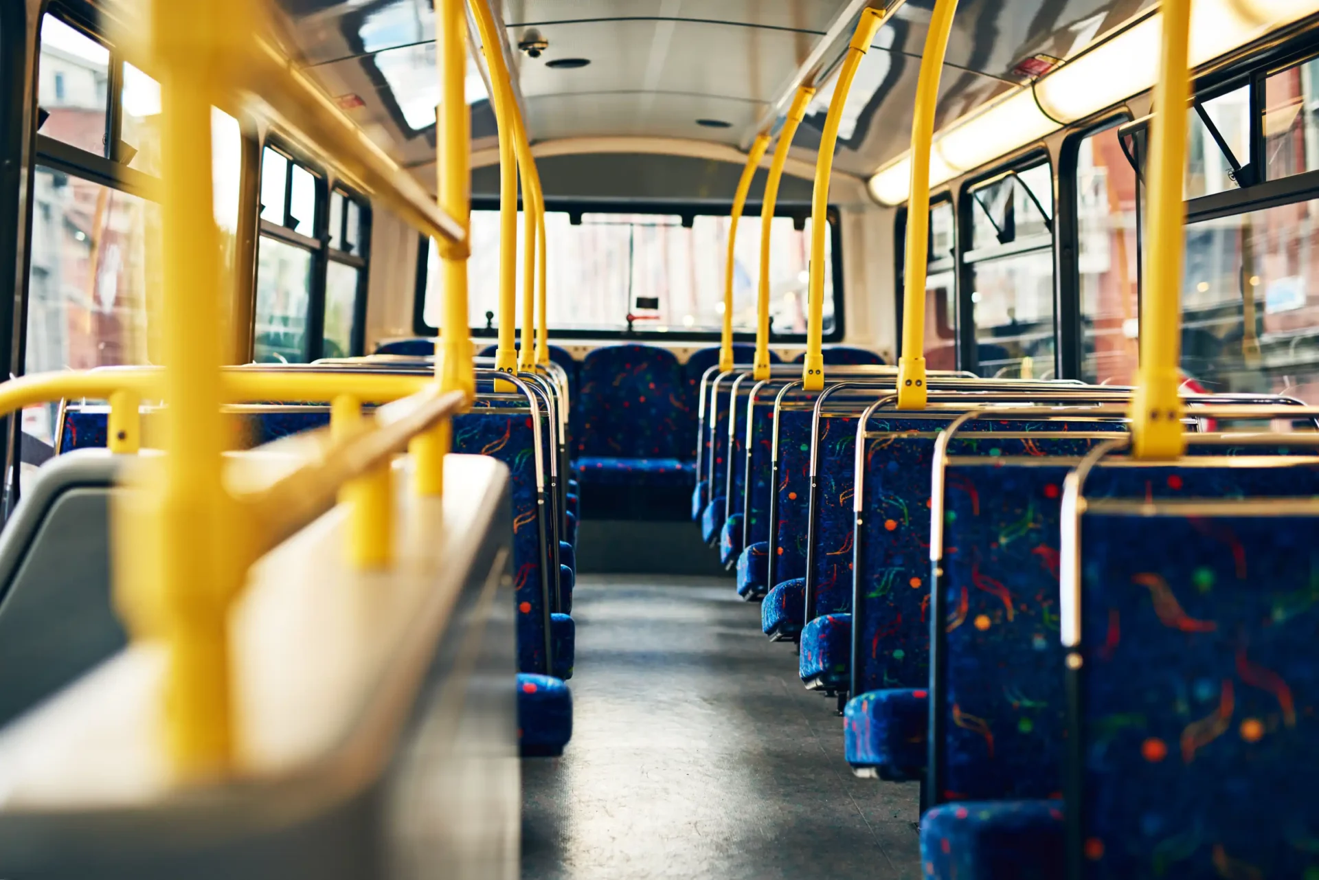 Inside a bus in city